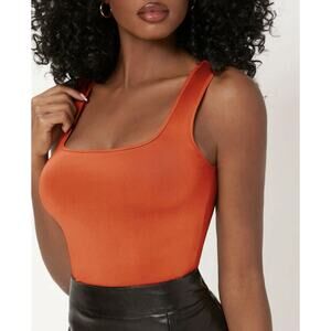Orange Square Neck Fitted Stretch Sleeveless Everyday Tank Top Casual M 6 Basic
